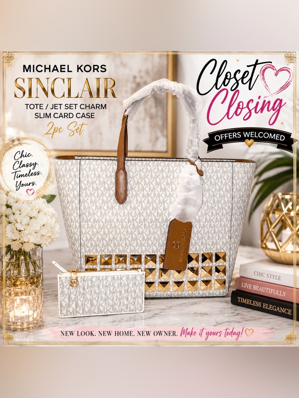 Michael Kors SINCLAIR Tote/JET SET CHARM Slim Card Case 2pc Set